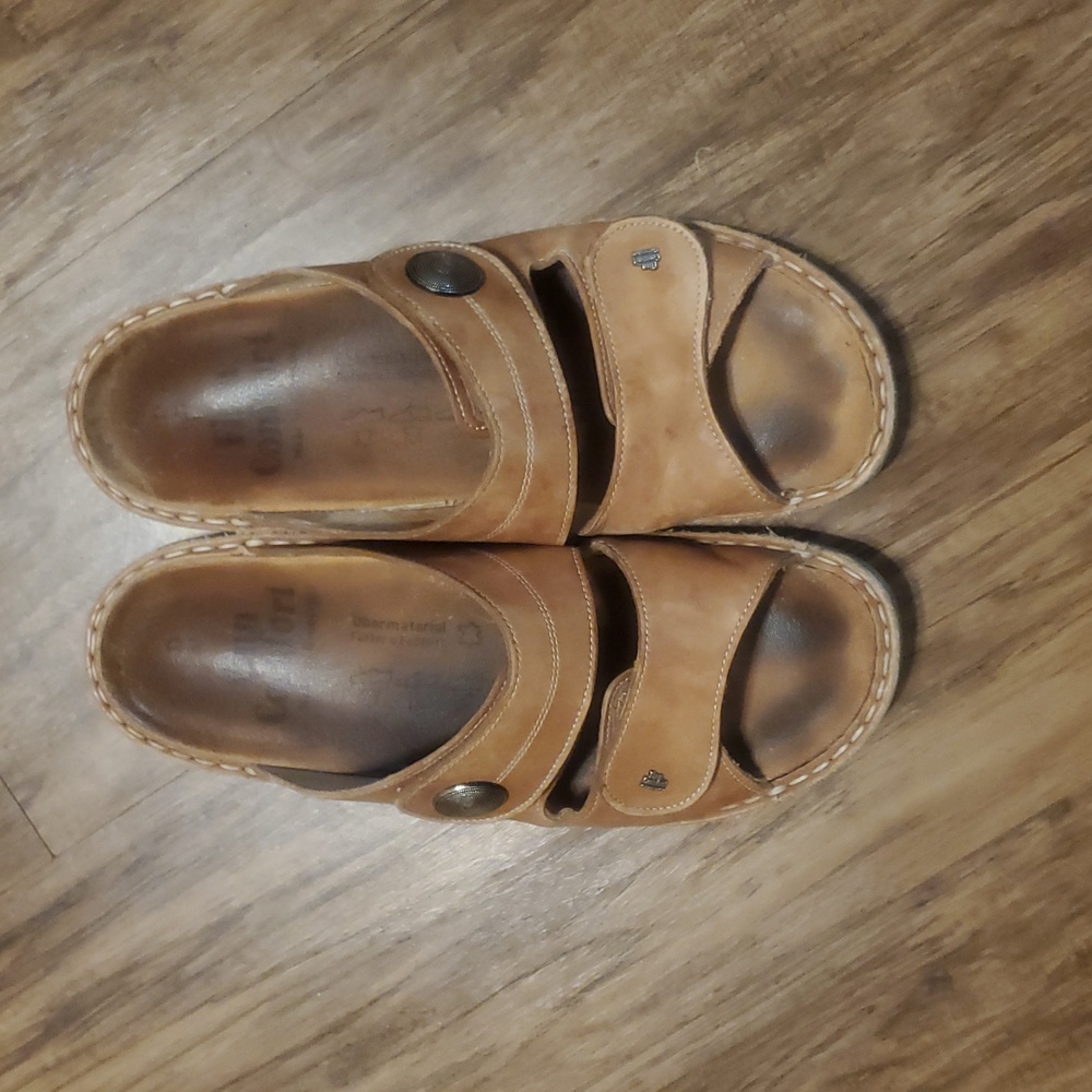 Finn Comfort Leather Adjustable Comfort Sandals Tan Cushioned Woman Sz 41